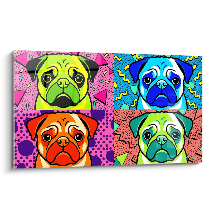 Tableau Quatre Carlins Pop Art Multicolores - Quadriptyque Rétro - Edition Carlin