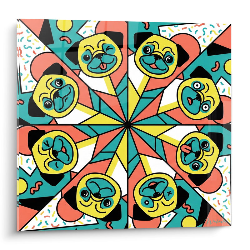 Kaleidoscopic Multicolor Pugs Painting - Geometric Explosion - Pug Edition