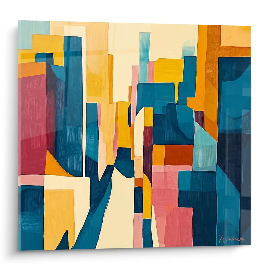 Schilderij Levendig Geometrisch Kruispunt - abstracte kubistische editie