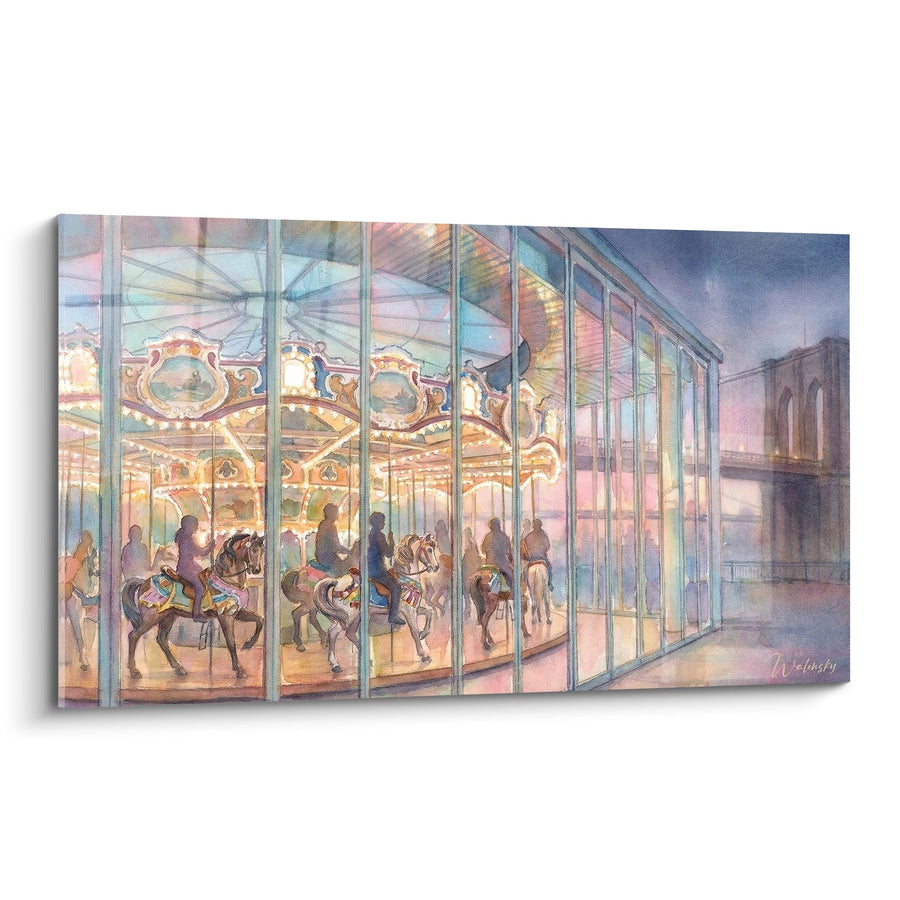 Tableau manège de carrousel dans verrière lumineuse aux tons pastel dorés - Magie Urbaine - Edition Brooklyn