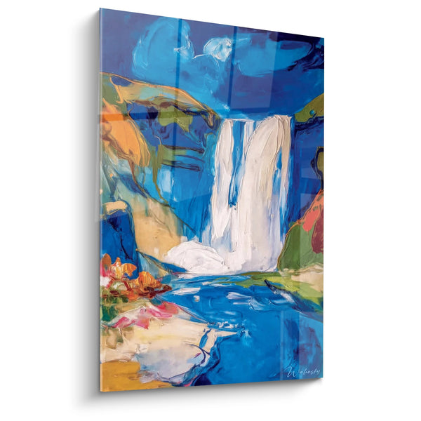 Tableau cascade abstraite bleue - Chute d'eau impressionniste - édition cascade