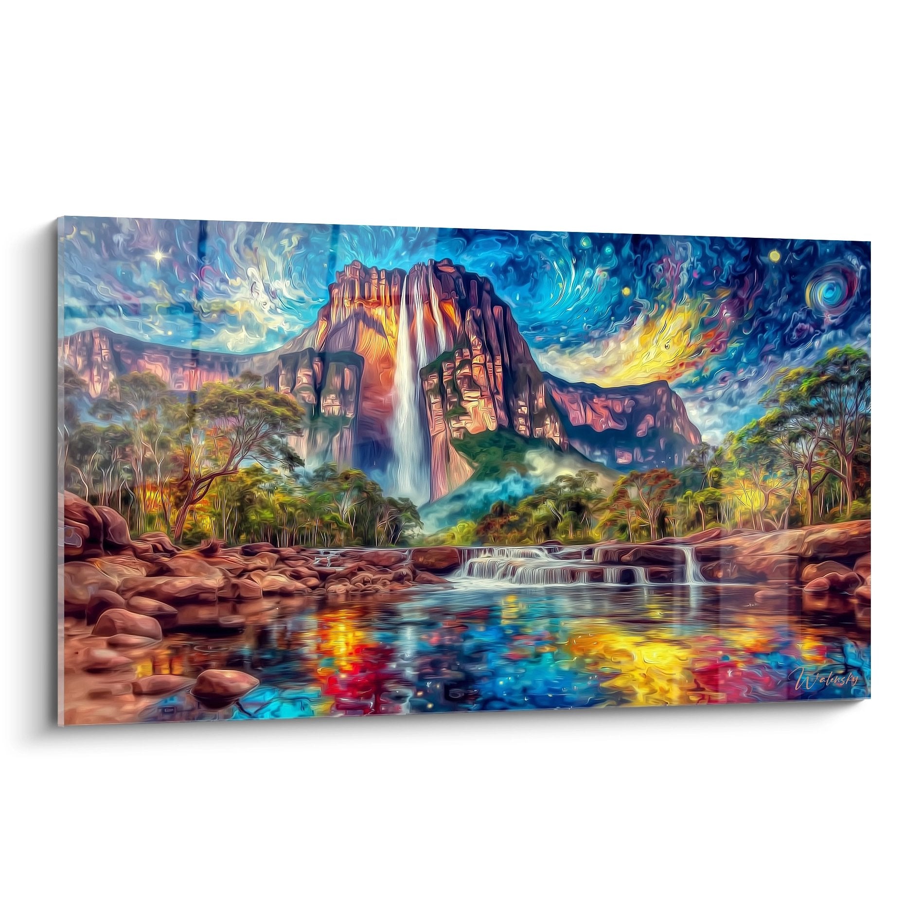 Tableau mural cascade Angel Falls style fantastique avec falaises rouges et ciel tourbillonnant