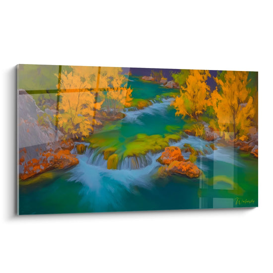 Waterval schilderij herfst - Gouden oase - waterval editie