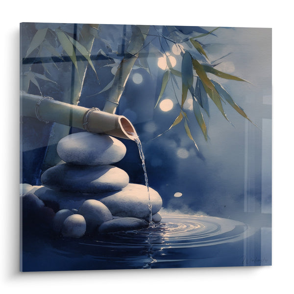 Kast van Bamboe en Zandstenen - Zen Cascade Blauwe Tinten - Waterige sereniteit - Feng Shui Noord Editie