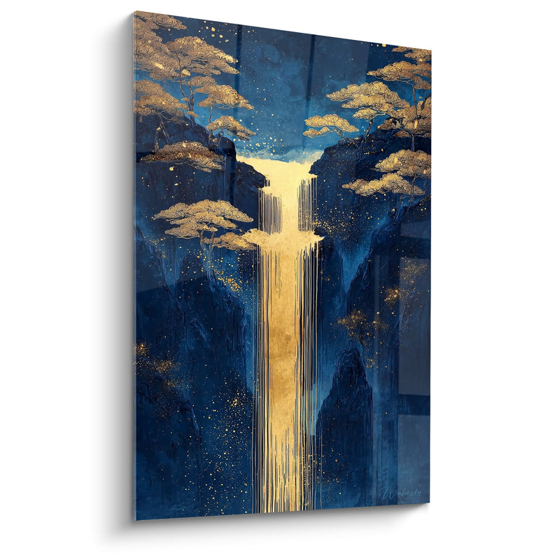 Tableau Cascade Dorée dans Paysage Nocturne Étoilé - Harmonie Céleste - Edition Feng shui Nord Eau