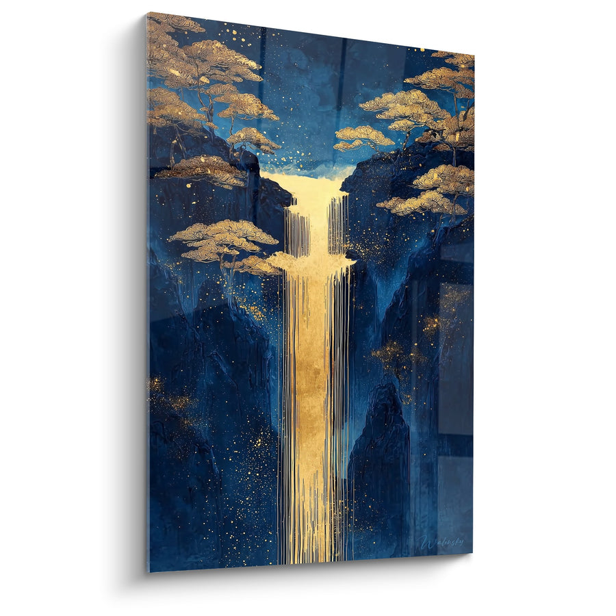 Tableau Cascade Dorée dans Paysage Nocturne Étoilé - Harmonie Céleste - Edition Feng shui Nord Eau