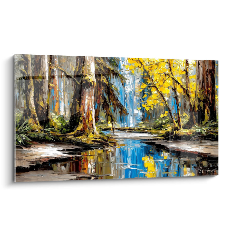 Tableau Cascade en forêt tropicale - Reflets dorés - édition Forêt