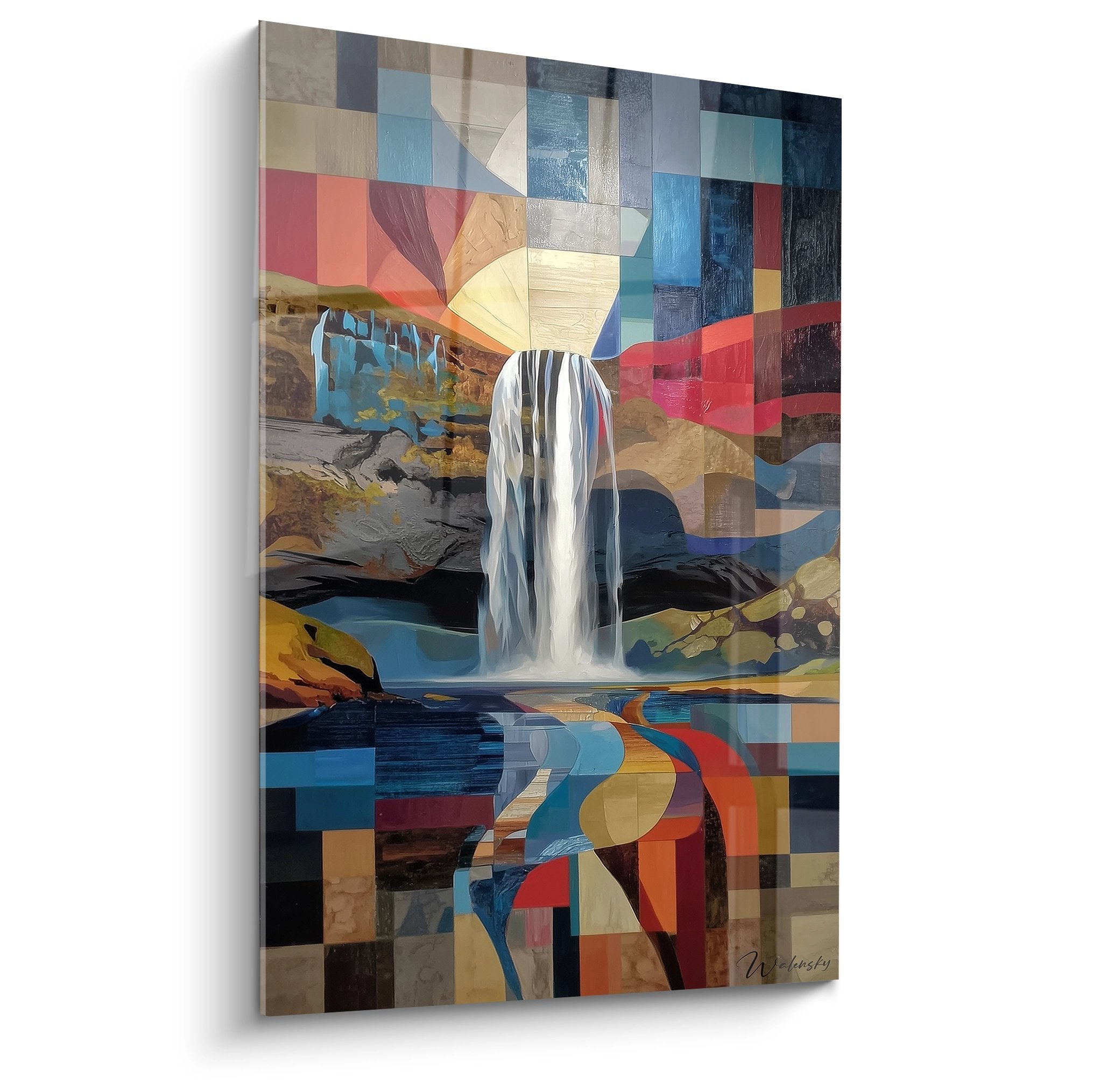 Tableau mural cascade géométrique abstraite aux couleurs vives et formes rectangulaires modernes