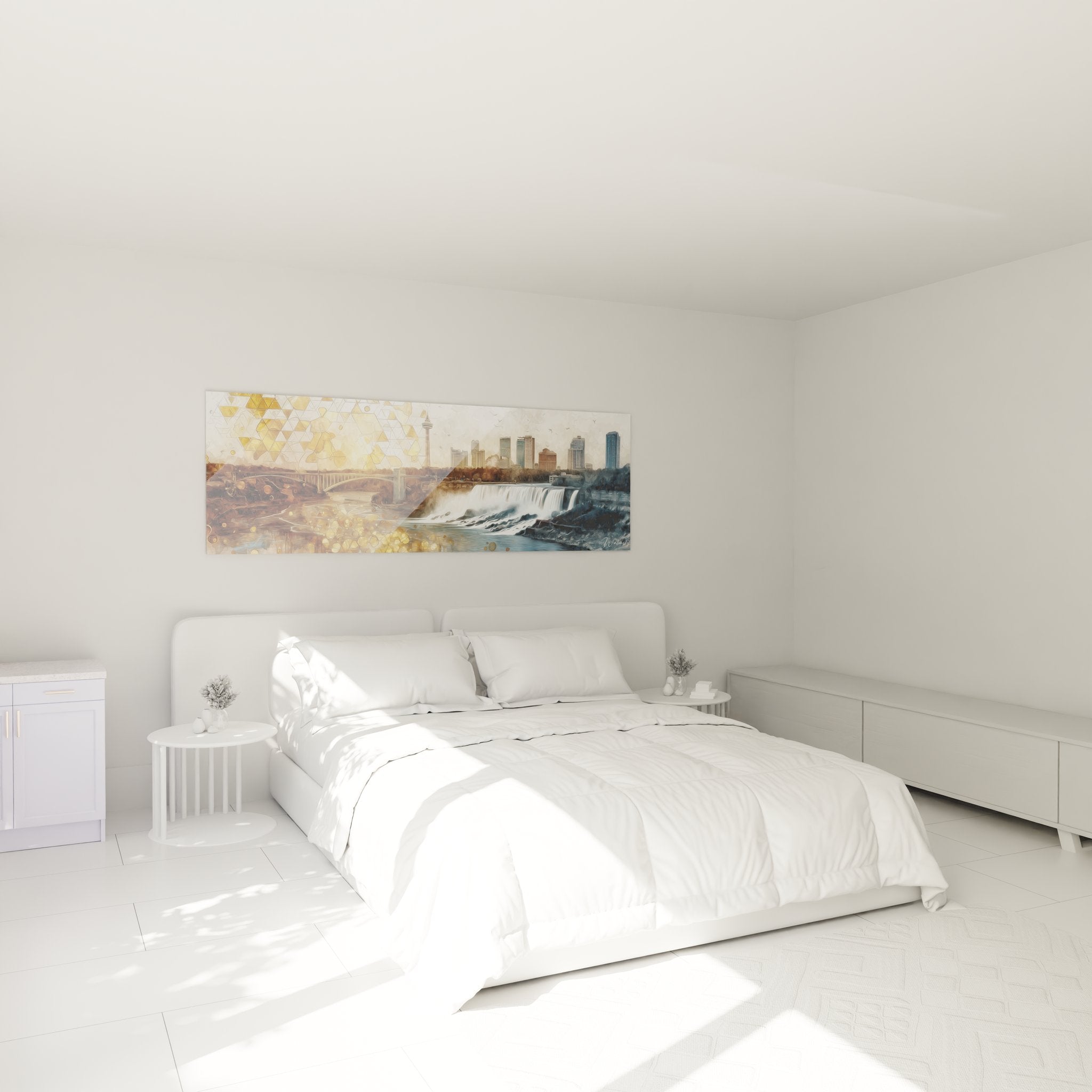 Tableau cascade géométrique décorant une chambre moderne avec style