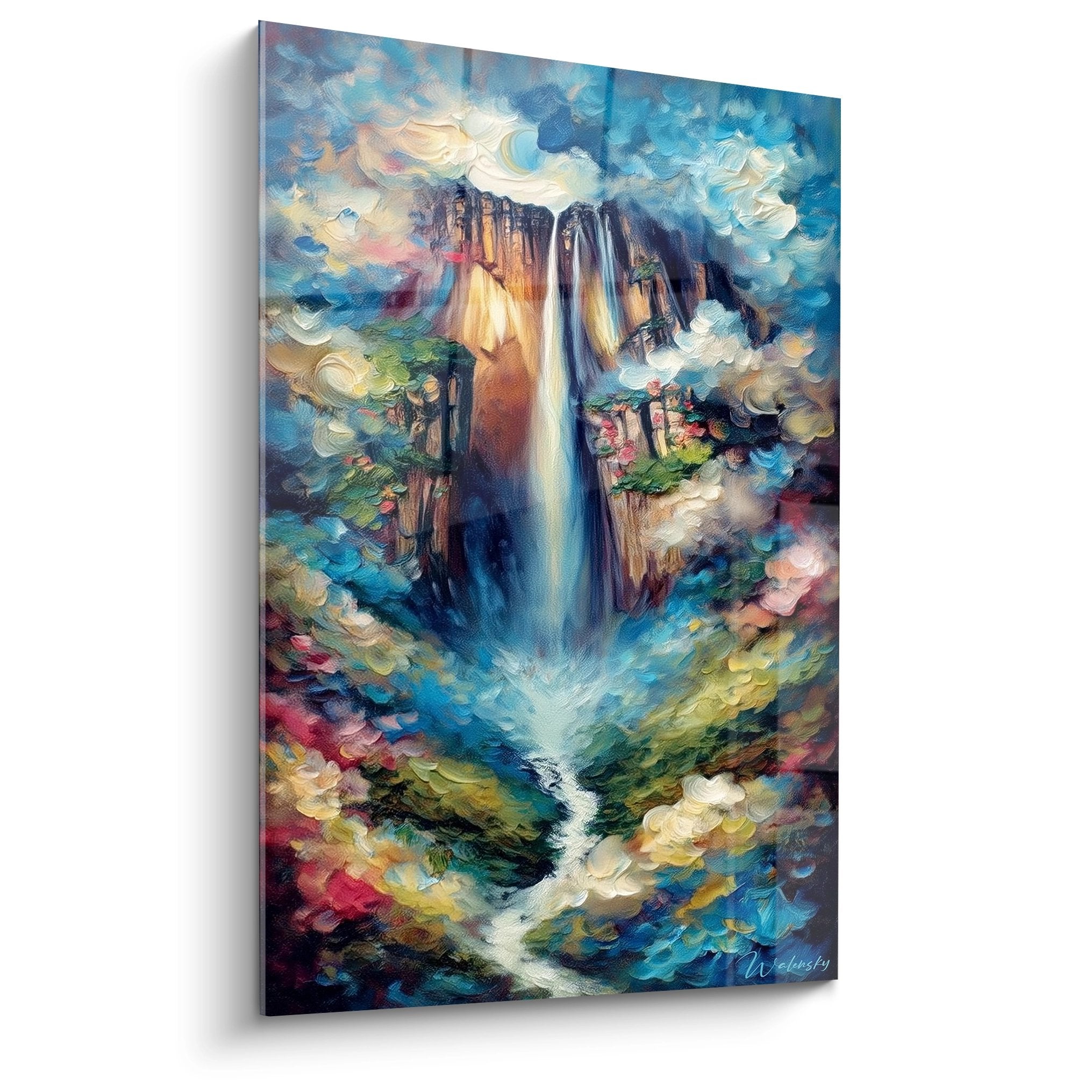 Tableau cascade impressionniste couleurs vibrantes chute d'eau majestueuse art mural nature