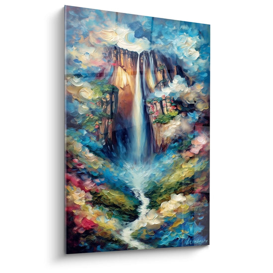 Tableau cascade impressionniste couleurs vibrantes chute d'eau majestueuse art mural nature