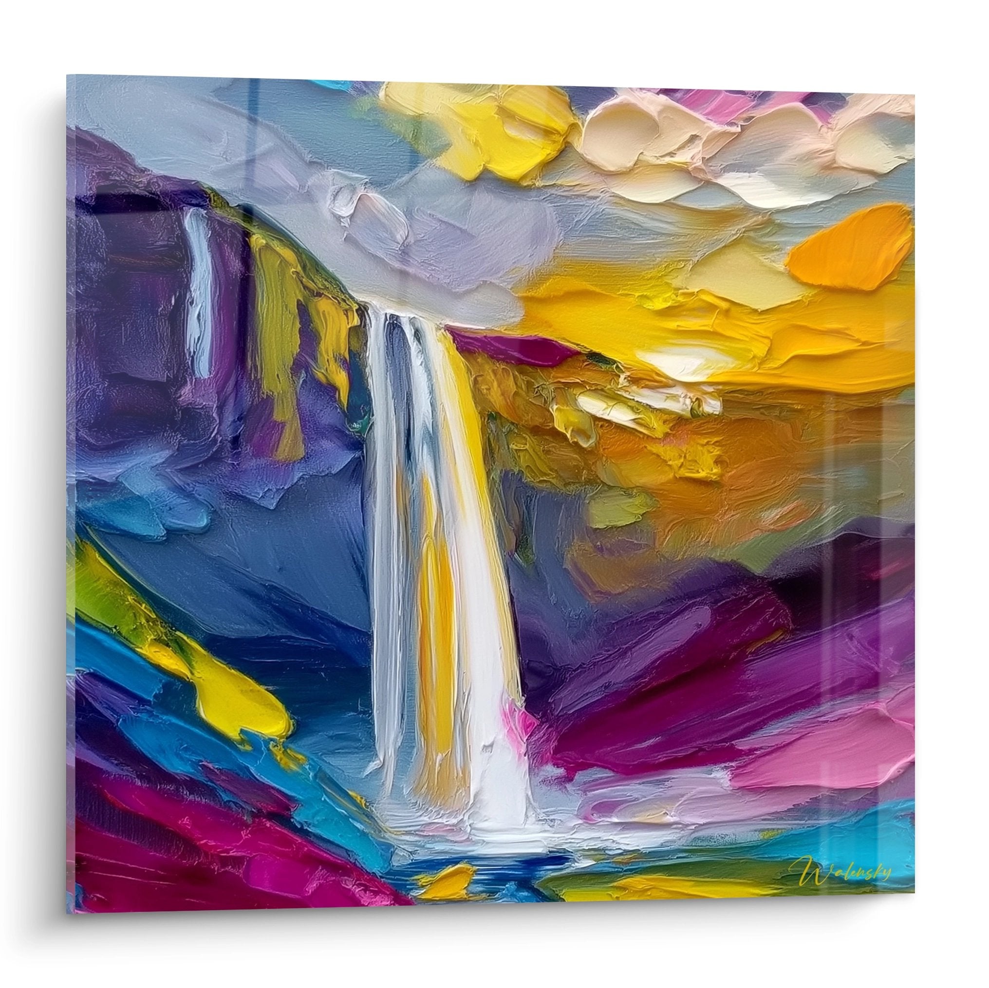 Tableau cascade impressionniste aux couleurs vibrantes, peinture murale moderne pour décoration intérieure