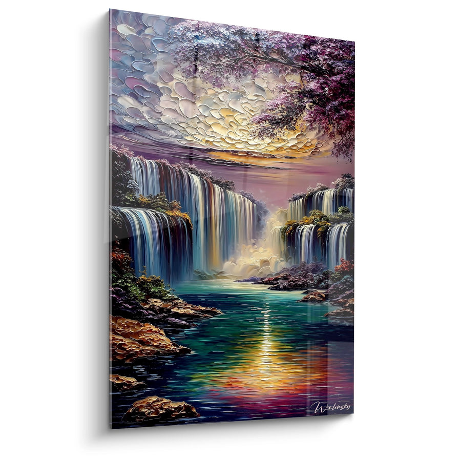 Cuadro cascada majestuosa - Sinfonía de aguas doradas - edición cascada