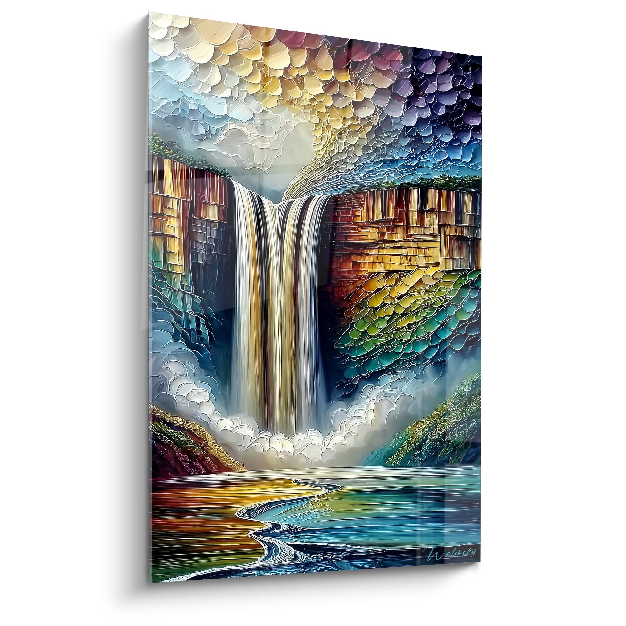 Tableau mural cascade texturée avec chutes d'eau fantastiques et effets écailleux colorés