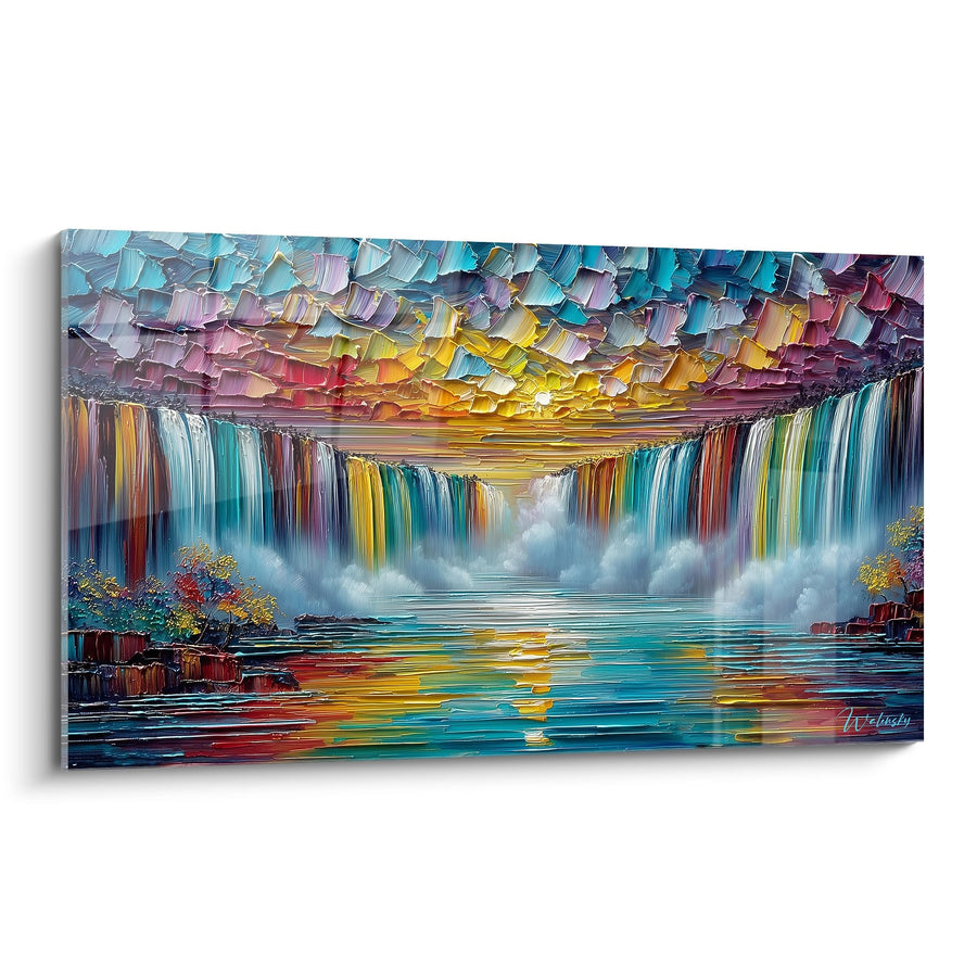 Tableau cascade multicolore impressionniste - Symphonie d'eau - édition cascade
