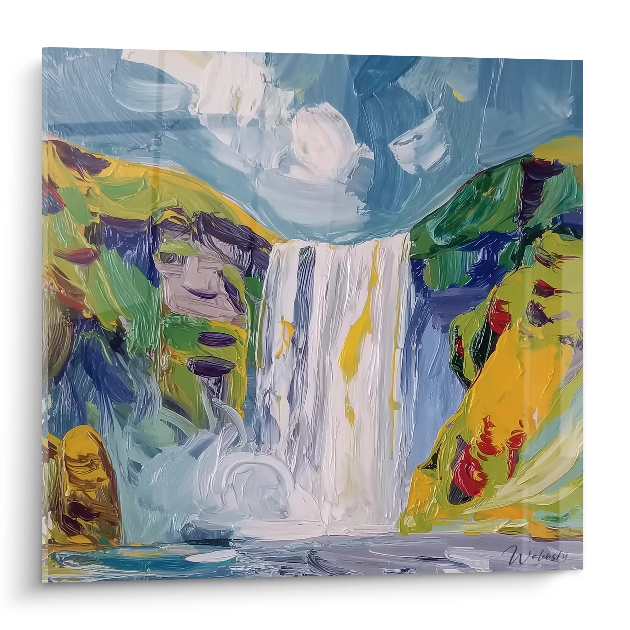Tableau mural cascade impressionniste aux couleurs vives représentant une chute d'eau naturelle