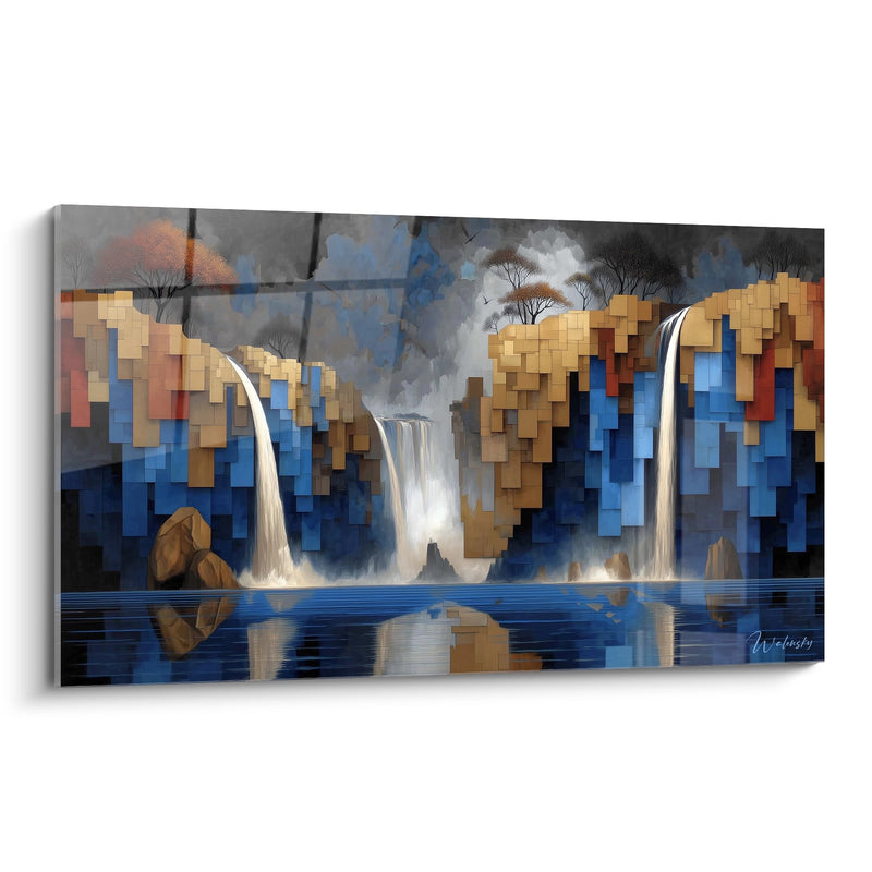 Pixeliertes Wasserfall-Gemälde - Geometrische Wasserfälle - Wasserfall-Edition