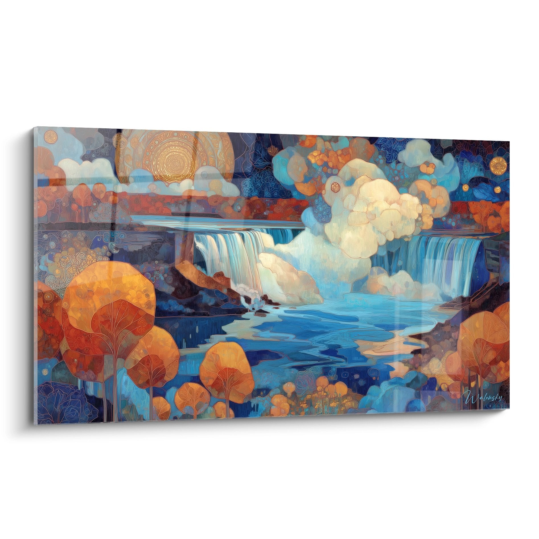 Tableau mural cascade stylisée couleurs automne art décoratif moderne pour décoration intérieure