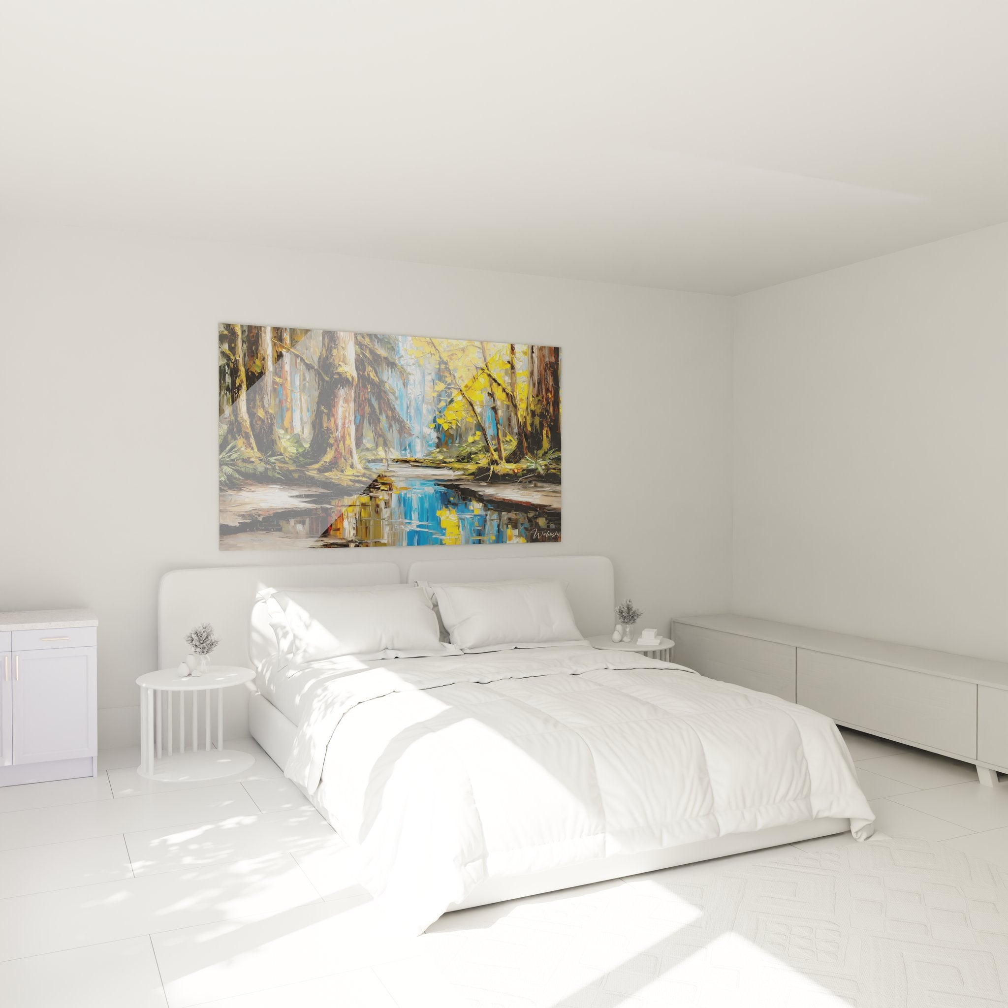 Tableau cascade forêt tropicale dans une chambre moderne, décoration murale nature apaisante