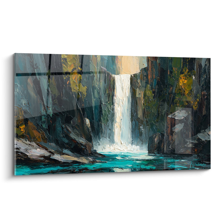 Tableau cascade turquoise entre falaises rocheuses - Sérénité naturelle - Edition Feng shui Nord Eau