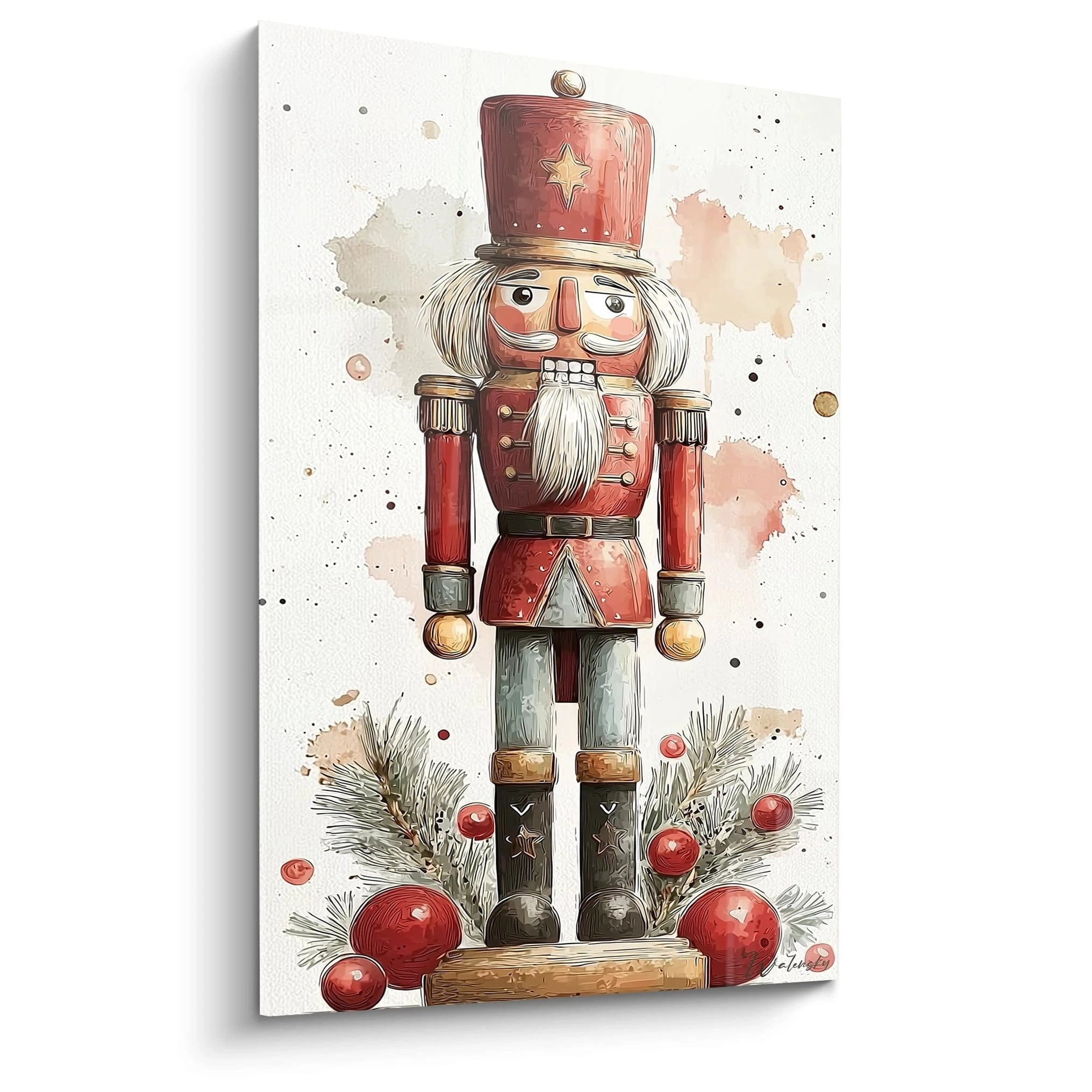 Tableau mural casse-noisette Noël avec un personnage décoratif et des ornements festifs