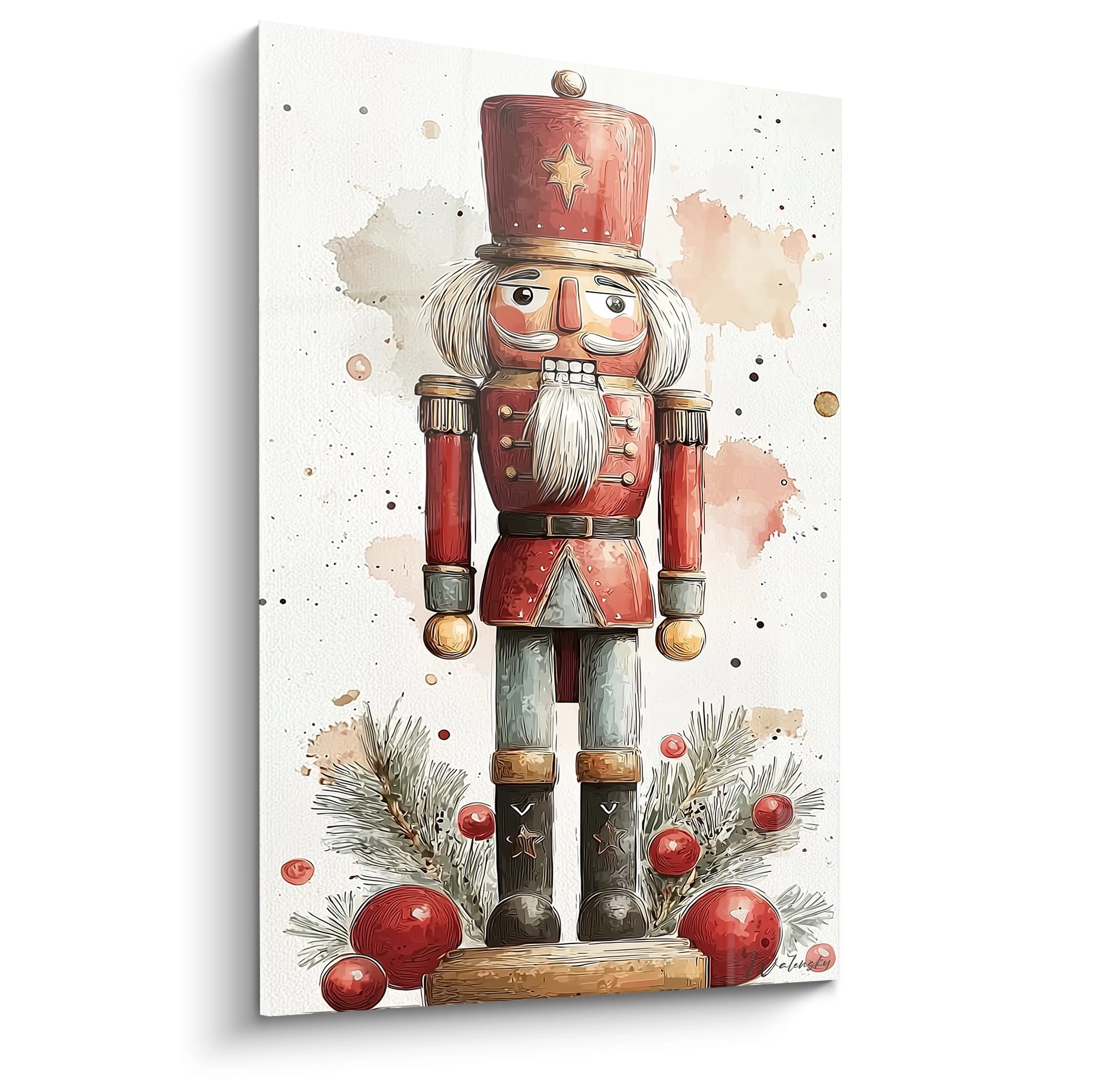 Tableau mural casse-noisette Noël avec un personnage décoratif et des ornements festifs