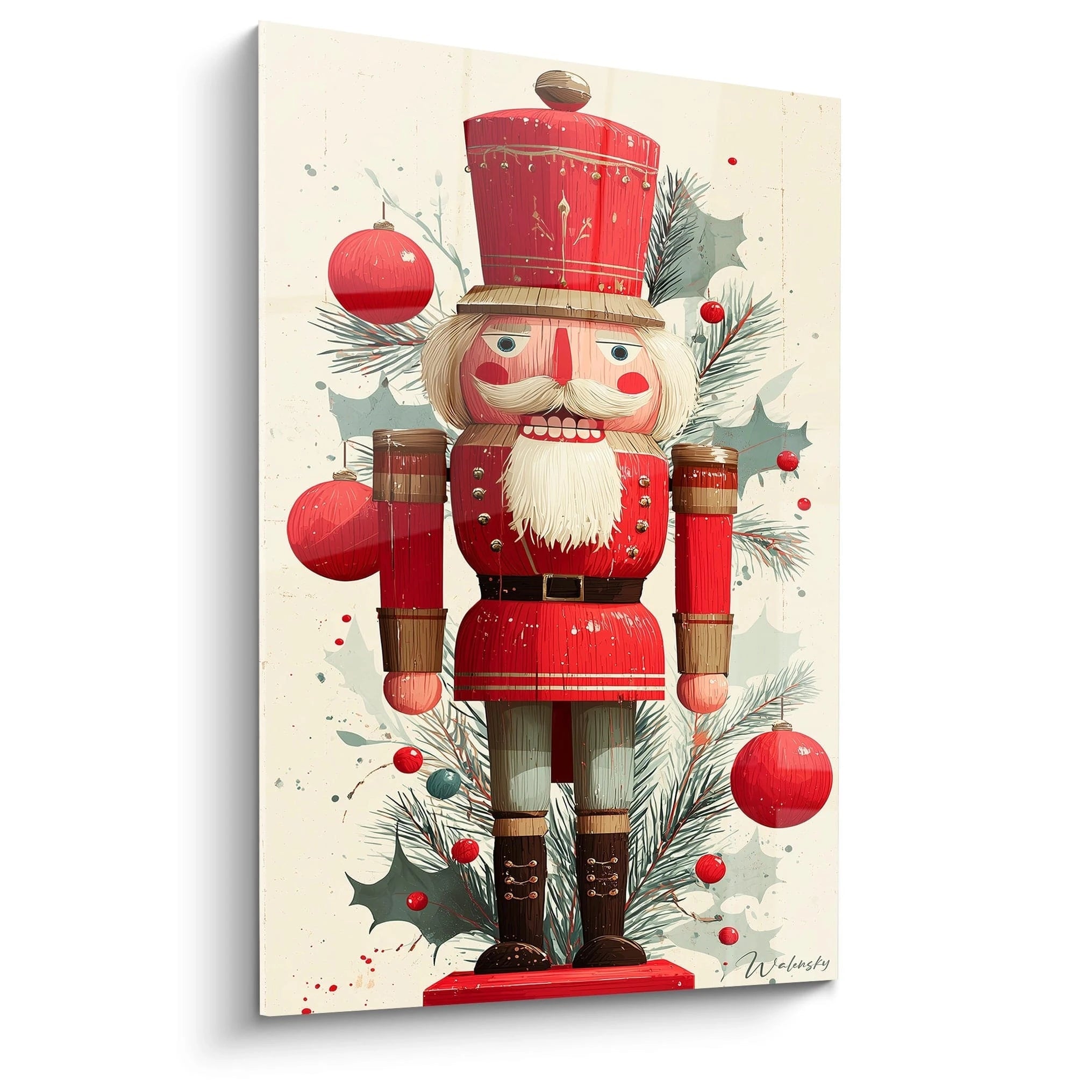 Tableau mural casse-noisette Noël avec des décorations festives et des couleurs vives