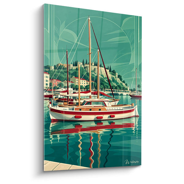 Tableau Voilier rouge et blanc port méditerranéen - Escale paisible - Edition Cassis Provence-Alpes-Côte d'Azur France