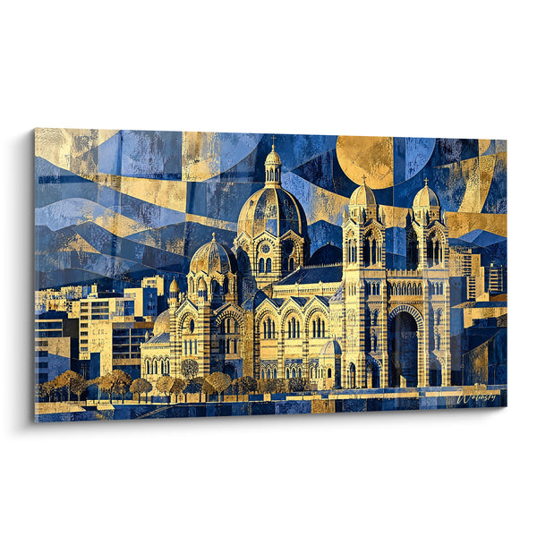 Tableau Cathédrale bleu marine et doré aux dômes byzantins - Veille sur la cité - Edition Cathédrale Sainte-Marie-Majeure Provence-Alpes-Côte d'Azur France