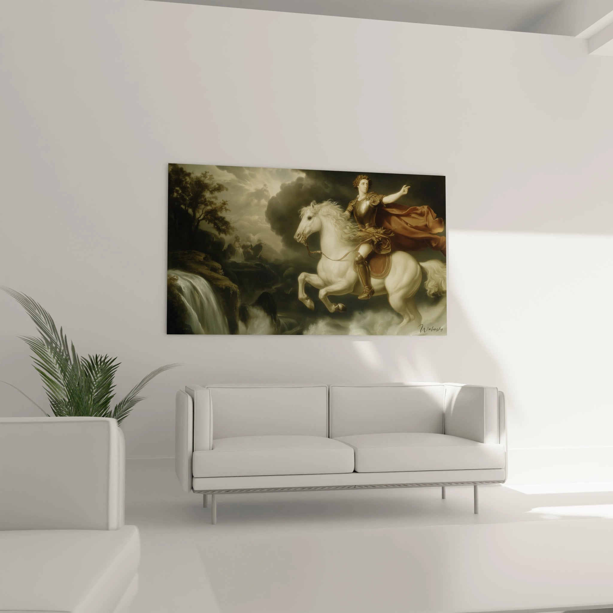tableau néo classique cavalier Walensky peinture murale bateau et canots scene port accrochée salon moderne