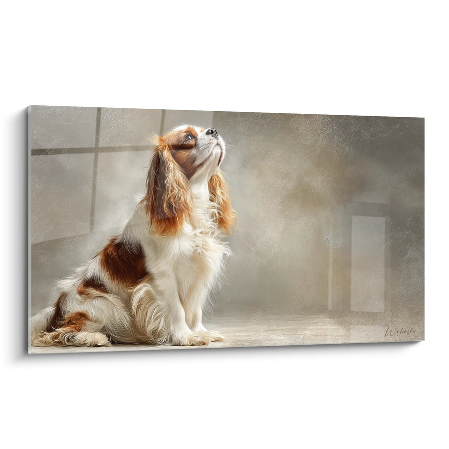 Tableau Cavalier King Charles Assis Regard Levé - Tendresse Captivante - Edition Tableau Cavalier King Charles