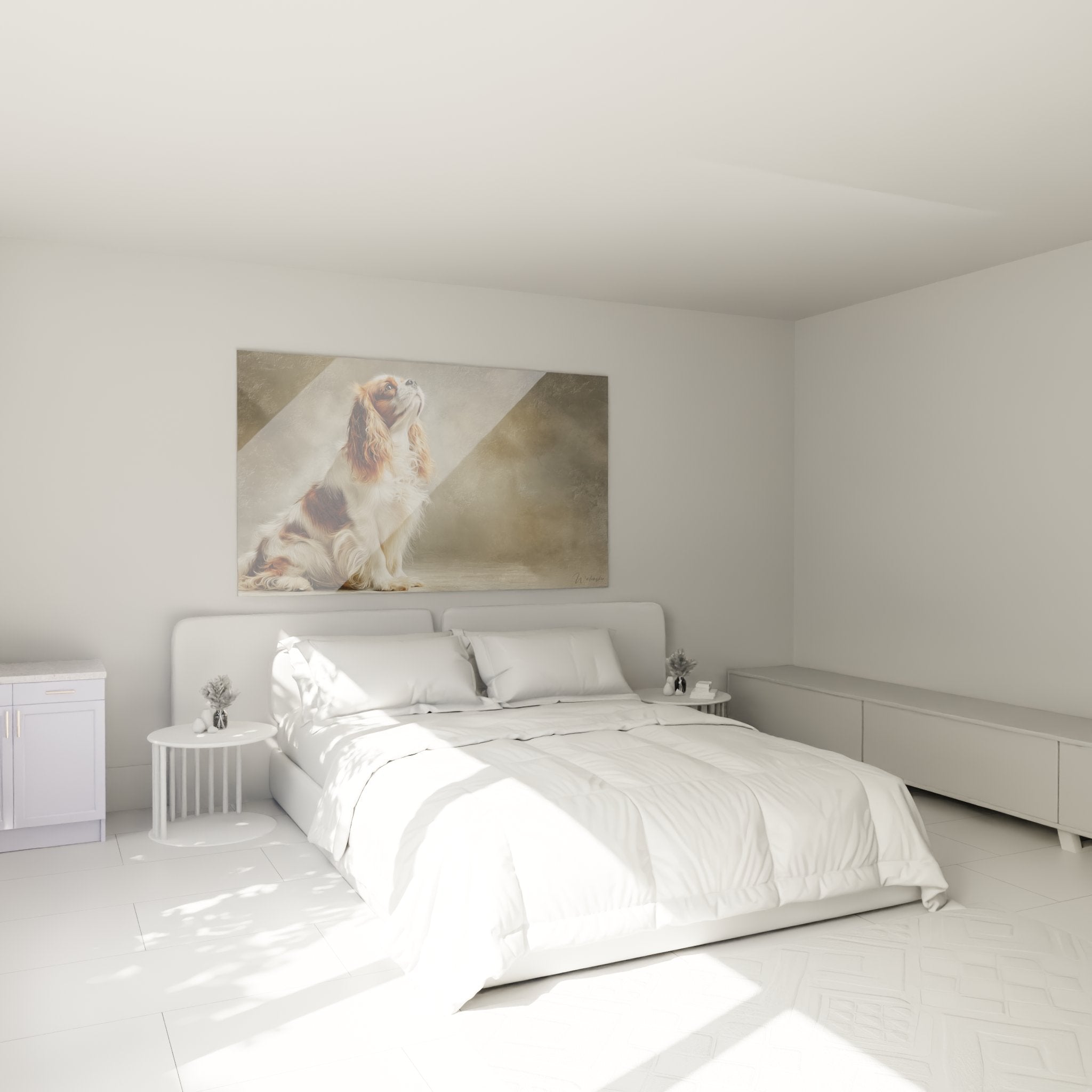 tableau cavalier king charles dans chambre decoration murale chien regard attendrissant ambiance douce