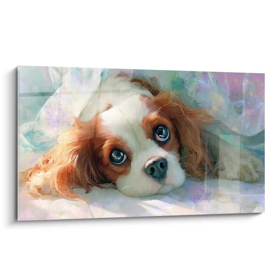 Tableau Cavalier King Charles Couché aux Yeux Bleus - Tendresse Impressionniste - Edition Tableau Cavalier King Charles
