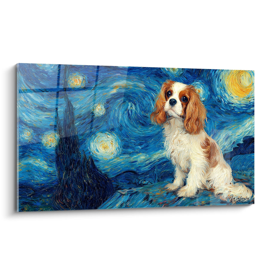 Tableau Cavalier King Charles dans la Nuit Étoilée - Tendresse Nocturne - Edition Tableau Cavalier King Charles