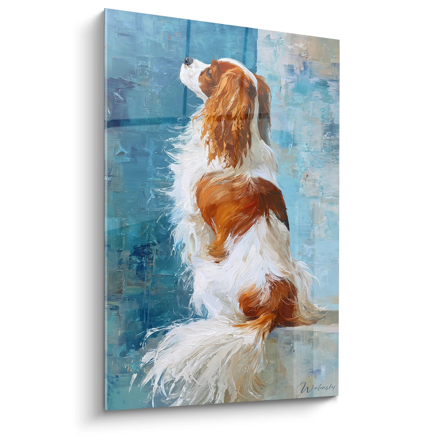 Tableau Cavalier King Charles Roux et Blanc Regardant vers le Ciel - Contemplation Canine - Edition Tableau Cavalier King Charles