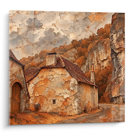 Tableau Maisonnette en pierre ocre et grise - Refuge du temps passé - Edition Célé Occitanie France