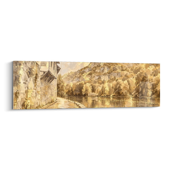 Tableau Rivière dorée aux falaises ocre - Promenade dorée - Edition Célé Occitanie France