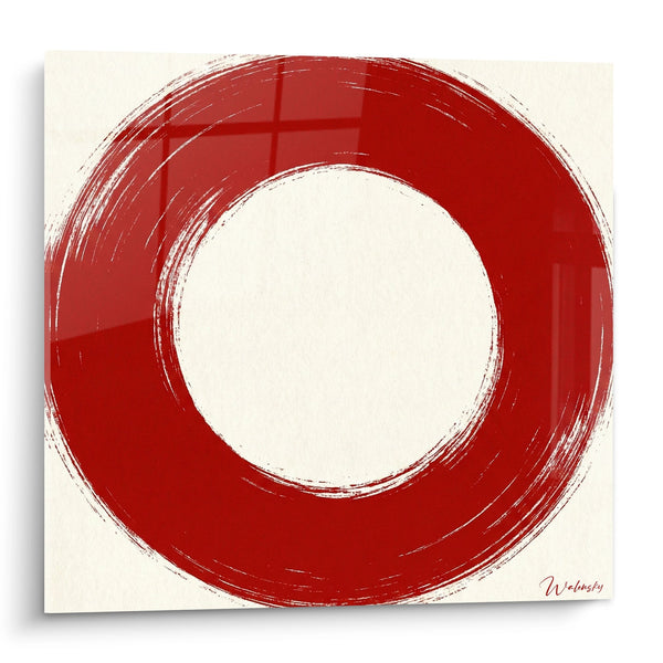 Tafel Rode Cirkel Expressieve Penselen Dynamische Trekken - Zen Meditatie - Enso Editie