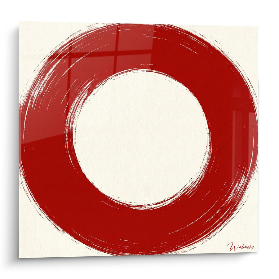 Tableau Cercle Rouge Expressif aux Traits de Pinceau Dynamiques - Méditation Zen - Edition Enso