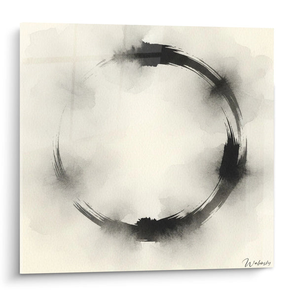 Zwarte Abstracte Cirkel op Beige Achtergrond - Zen Zuiverheid - Enso Editie