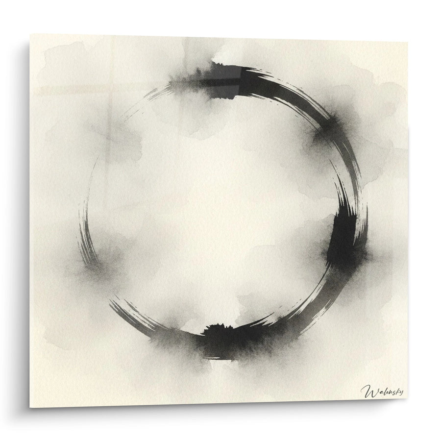 Tableau Cercle Noir Abstrait sur Fond Beige - Pureté Zen - Edition Enso