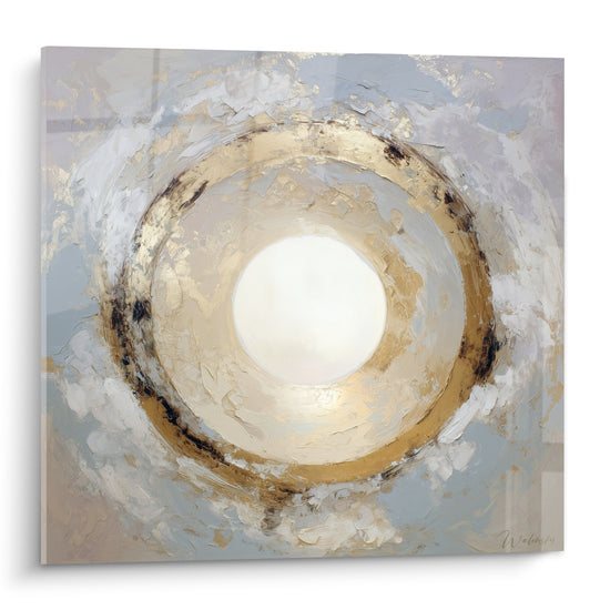 Tableau abstrait cercles concentriques beige bleu gris feng shui ouest metal zen meditation spirale douce
