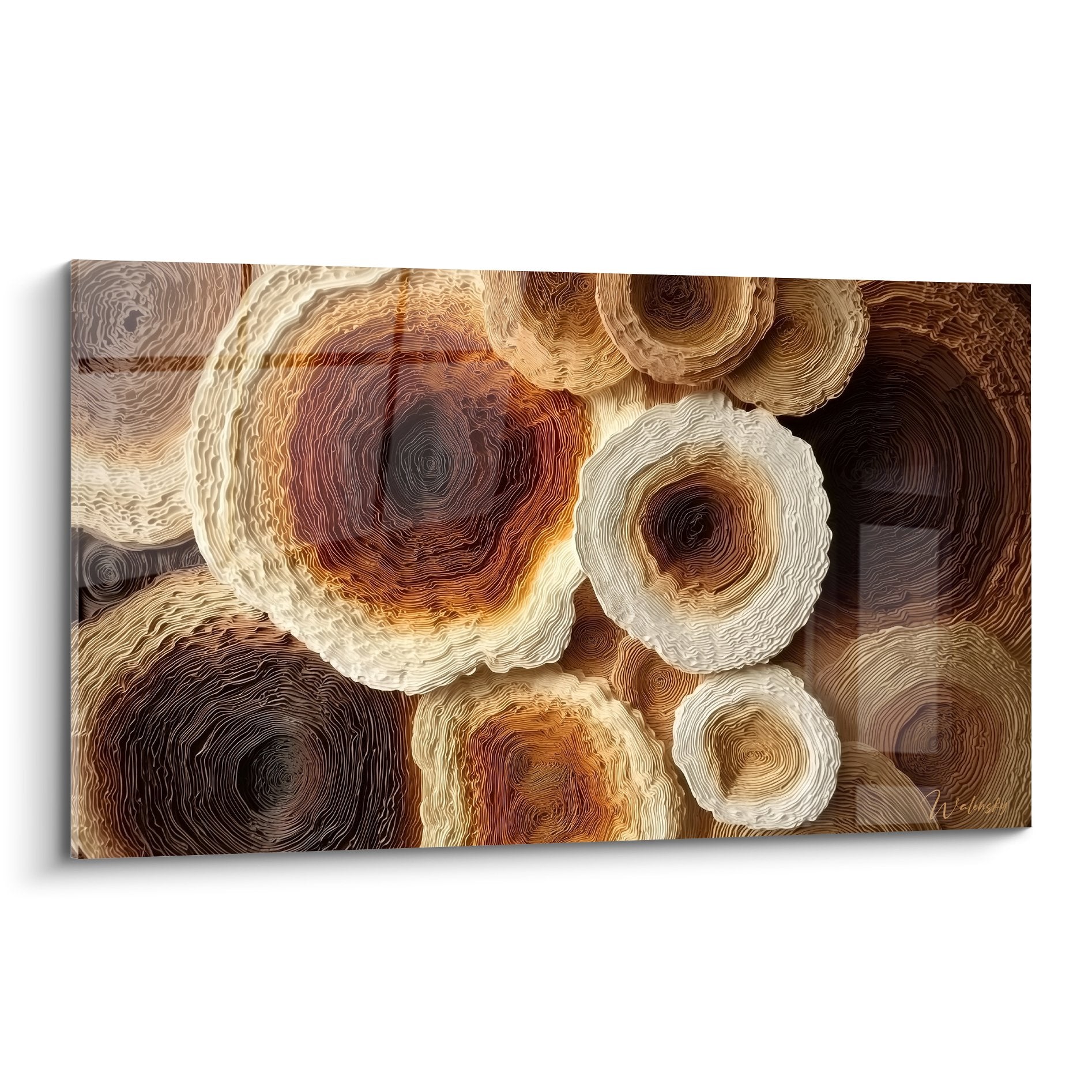 tableau cercles concentriques relief ocre marron beige feng shui nord-est terre decoration murale