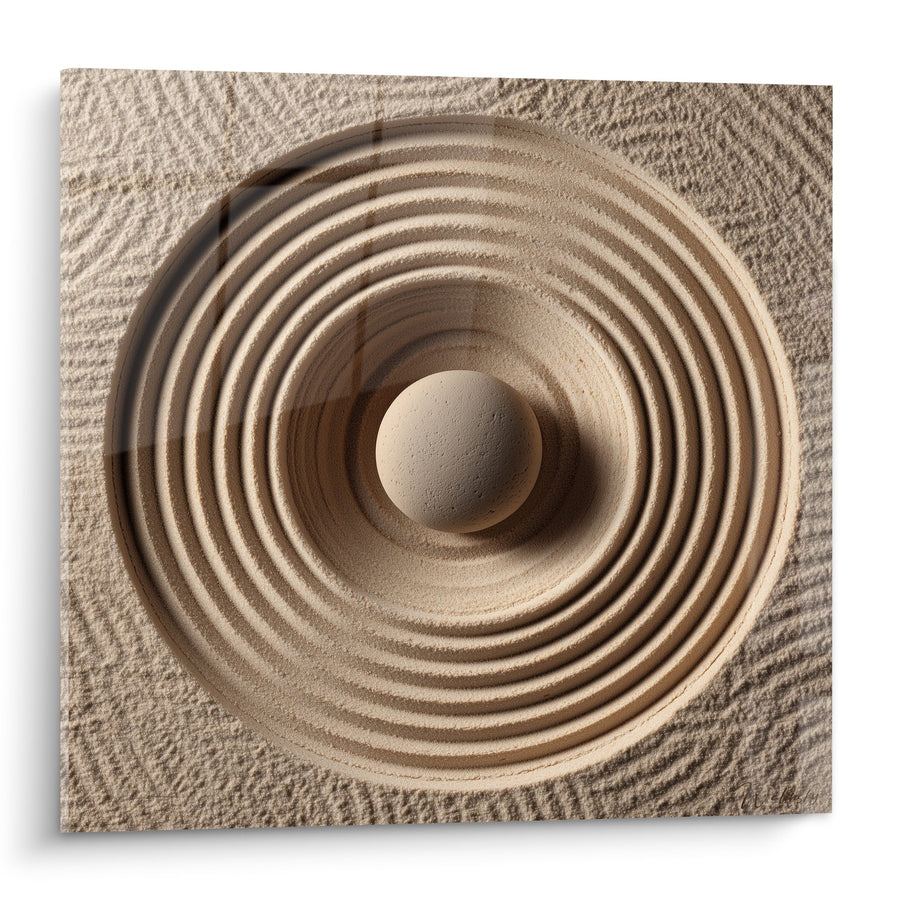Tableau Cercles Concentriques Beiges et Sphère Centrale - Harmonie Minérale - Edition Sable
