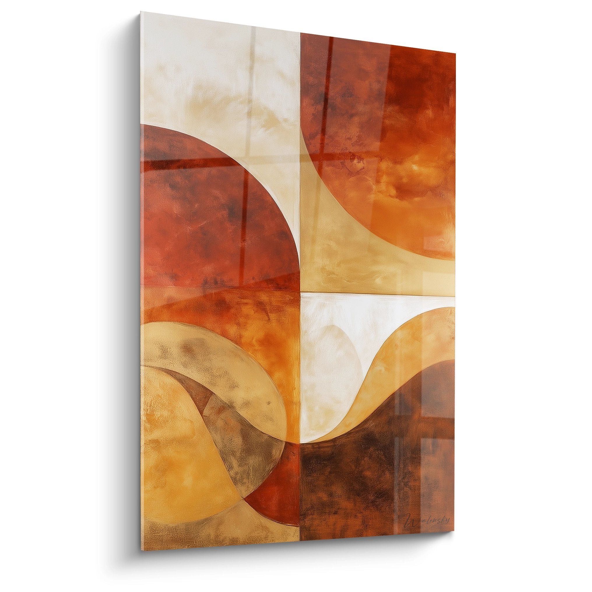 tableau moderne cercles geometriques ocre terracotta composition abstraite africaine