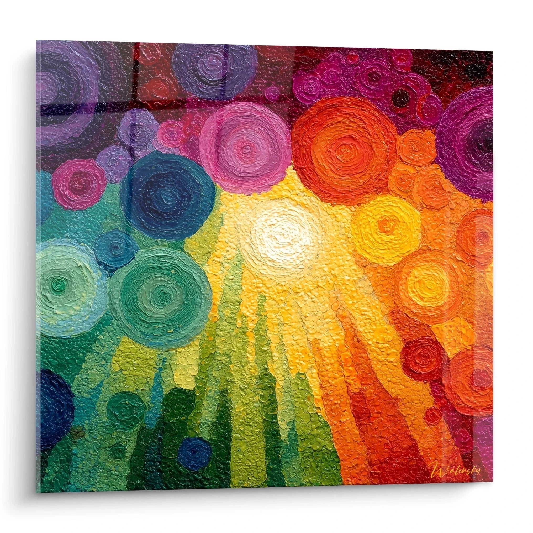 Tableau mural Walensky tableau cercles spectre coloré sur toile texturée avec cercles concentriques et rayons lumineux