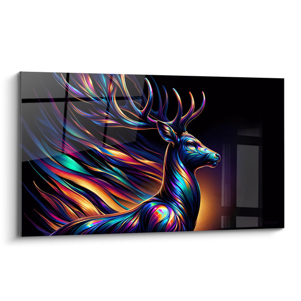 Tableau Cerf profil bleu et doré chromatique - Vision nocturne irisée - Edition Cerf
