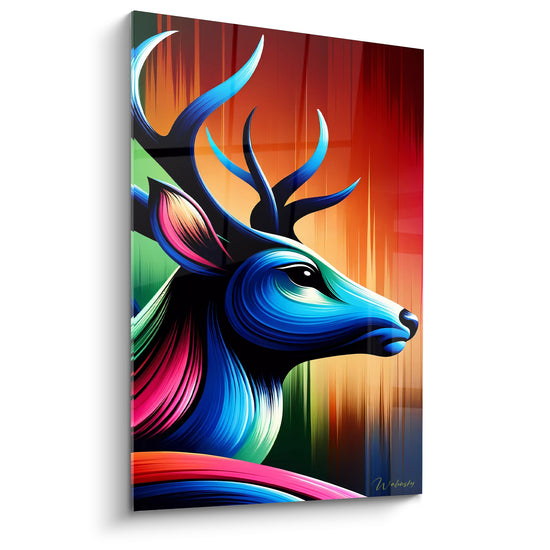 Tableau Cerf bleu et rose aux rayures ardentes - Créature électrique - Edition Cerf