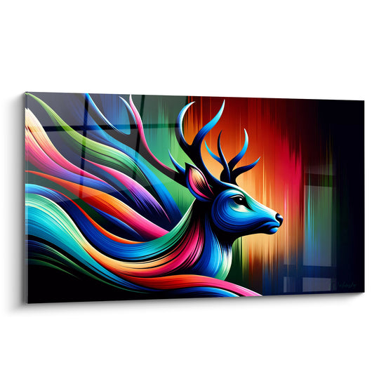 Tableau Cerf bleu aux mèches multicolores - Souffle arc-en-ciel - Edition Cerf