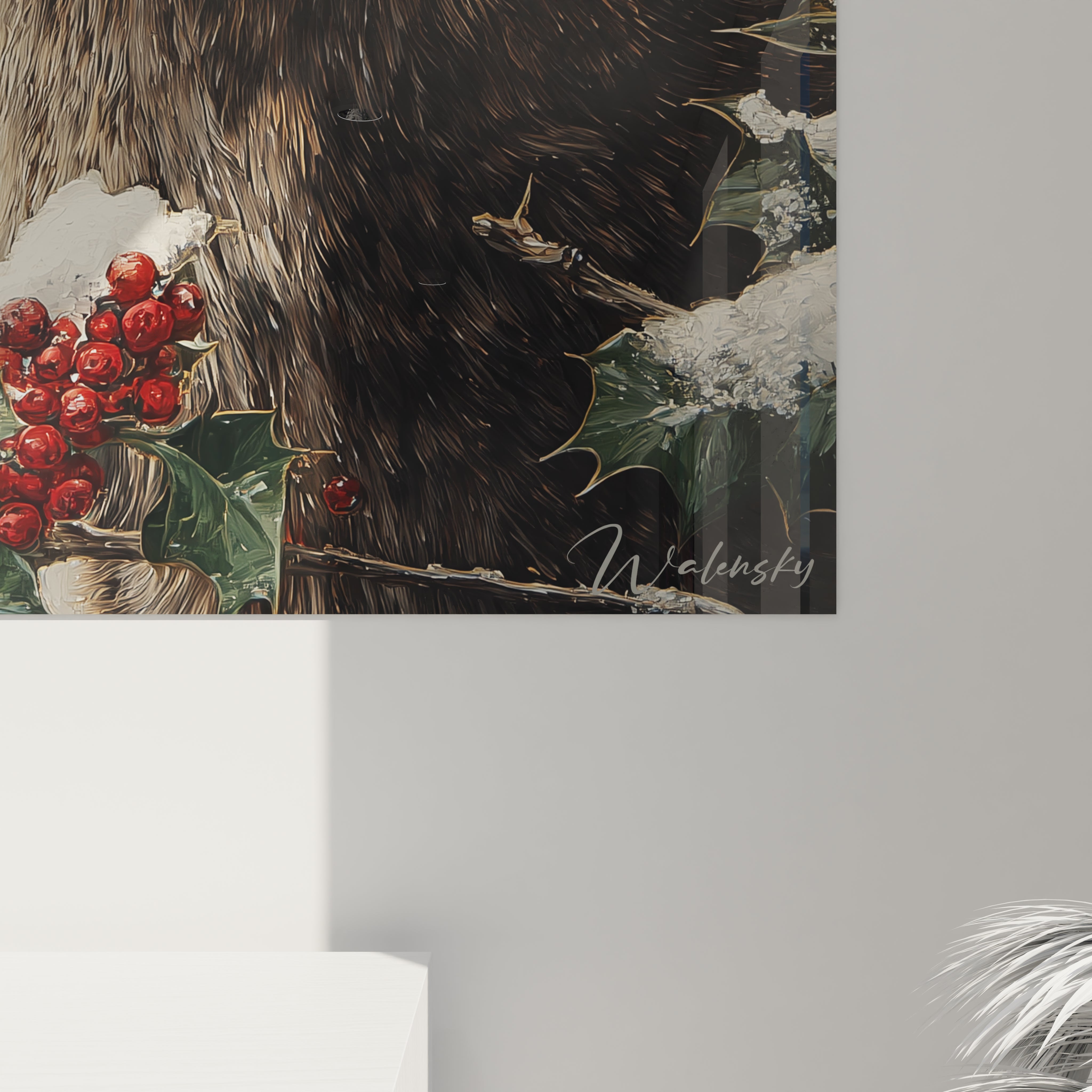 Tableau cerf de Noël de Walensky avec un cerf et des baies rouges décoratives